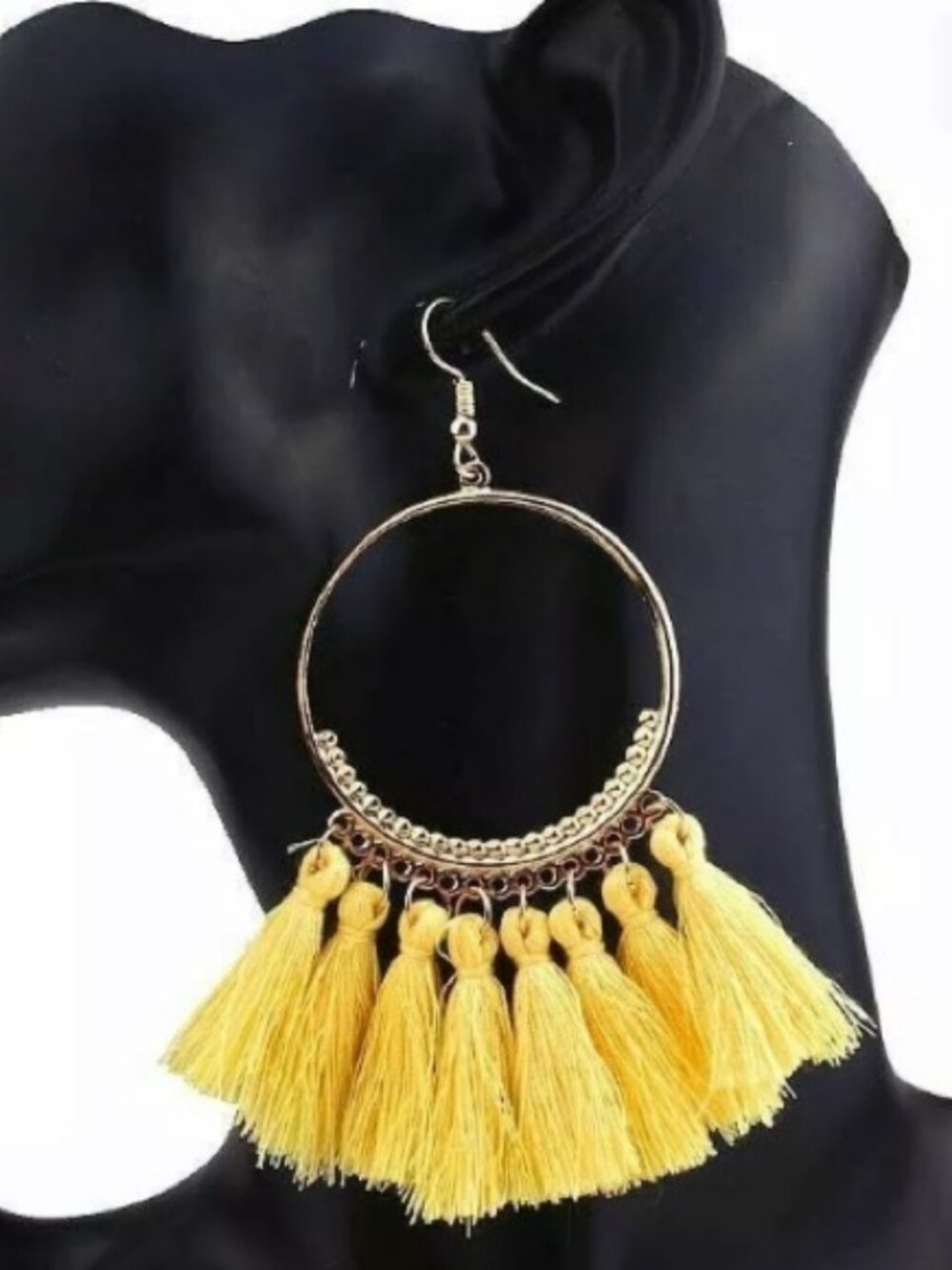 Yellow Fashion Jewelry Bohemian Hoop Earrings Handmade Tassels